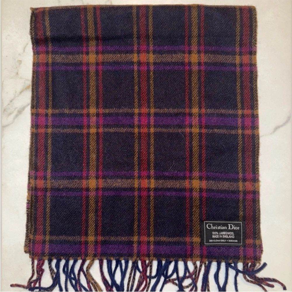 Christian Dior lambswool plaid scarf
